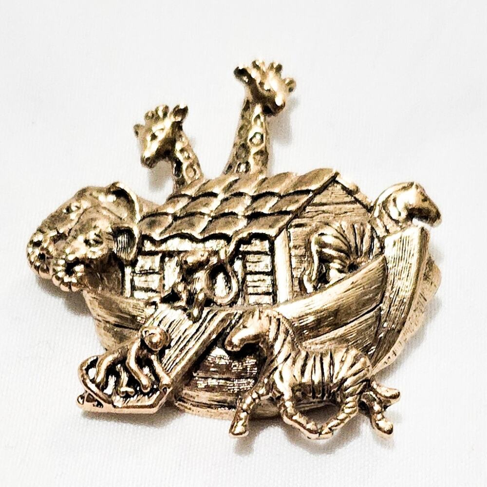 VINTAGE gold tone Noah's Ark pin brooch 1990s